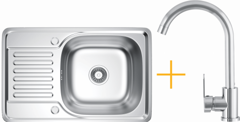 Zestaw zlewozmywak KSS M 4566 1B1D Satin + bateria kuchenna KWT 41 Chrome