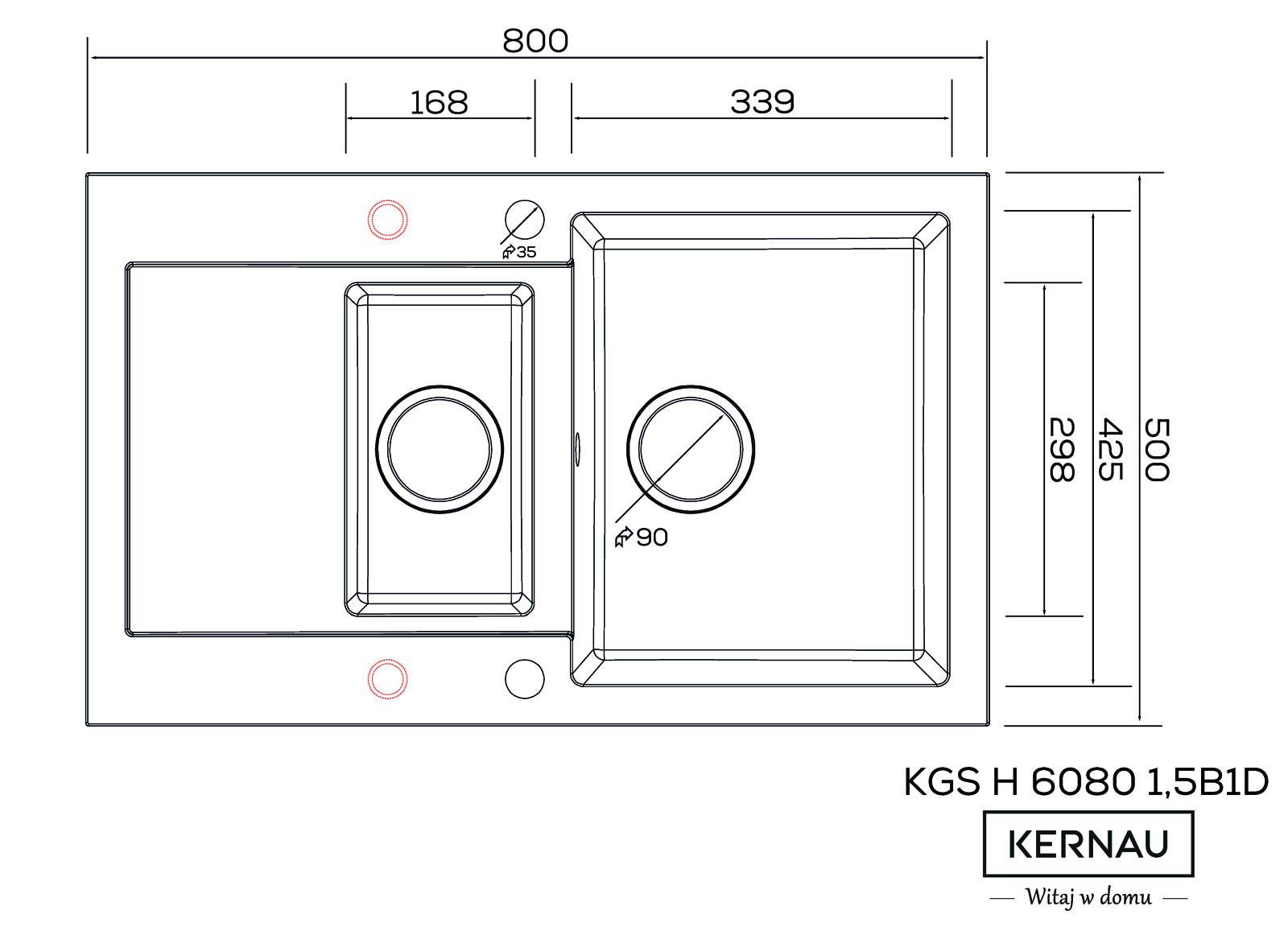 Zlewozmywak granitowy 1,5 komorowy Kernau KGS H 6080 1,5B1D GRAPHITE