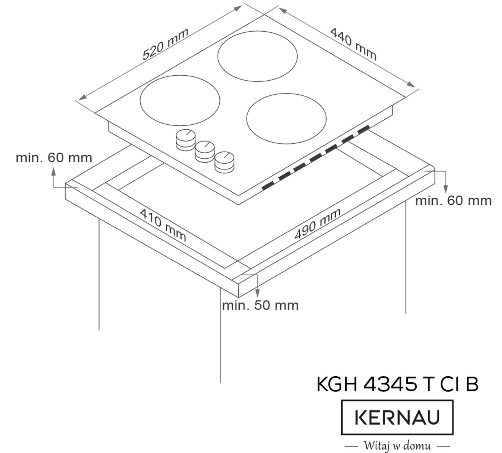 Płyta gazowa 3-palnikowa Kernau KGH 4345 T CI B